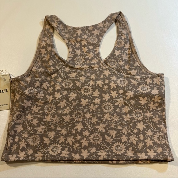 Pact Cinder Trellis Floral Print Organic Cotton Blend Racerback Crop Top - Picture 2 of 11